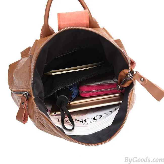 RETRO BROWN MULTIFUNCTION HANDBAG PU COLLEGE BACKPACK