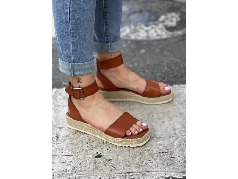 SANDALIA CON PLATAFORMA DE YUTE 1212 TIZIANA EN COLOR CUERO