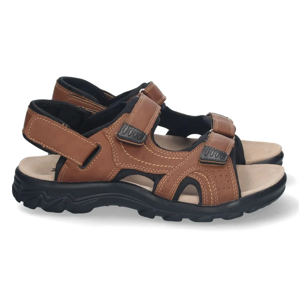 Sandalia Plana de Hombre Cómoda Abierta con Planta de Piel y Cierres de Velcro Primavera Verano