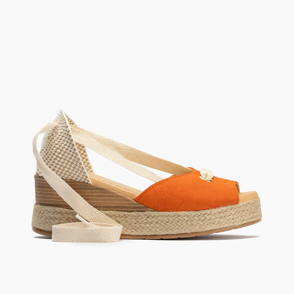 Sandalia Valenciana de mujer con plataforma y cinta NARANJA