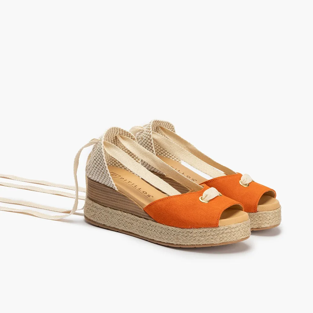 Sandalia Valenciana de mujer con plataforma y cinta NARANJA