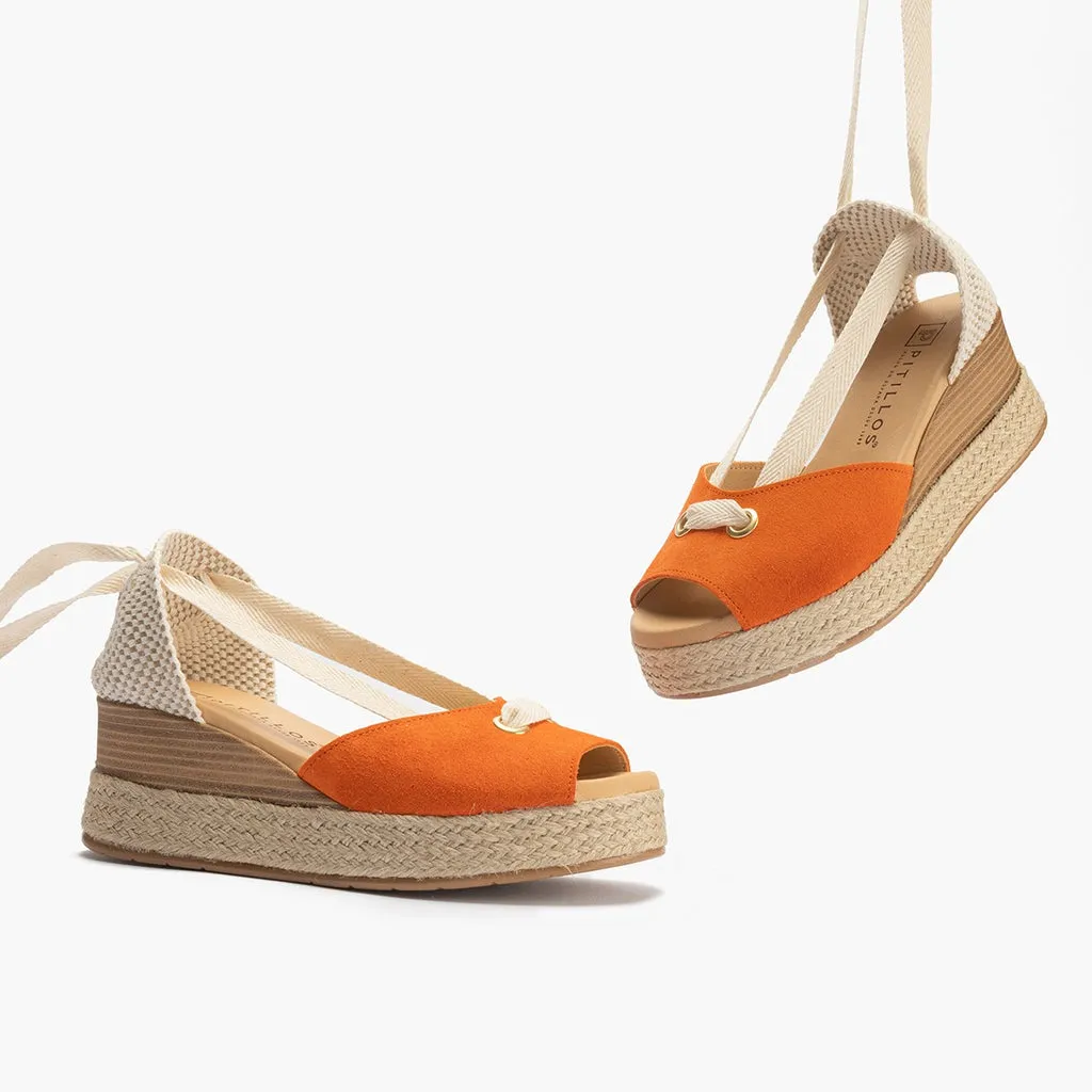 Sandalia Valenciana de mujer con plataforma y cinta NARANJA
