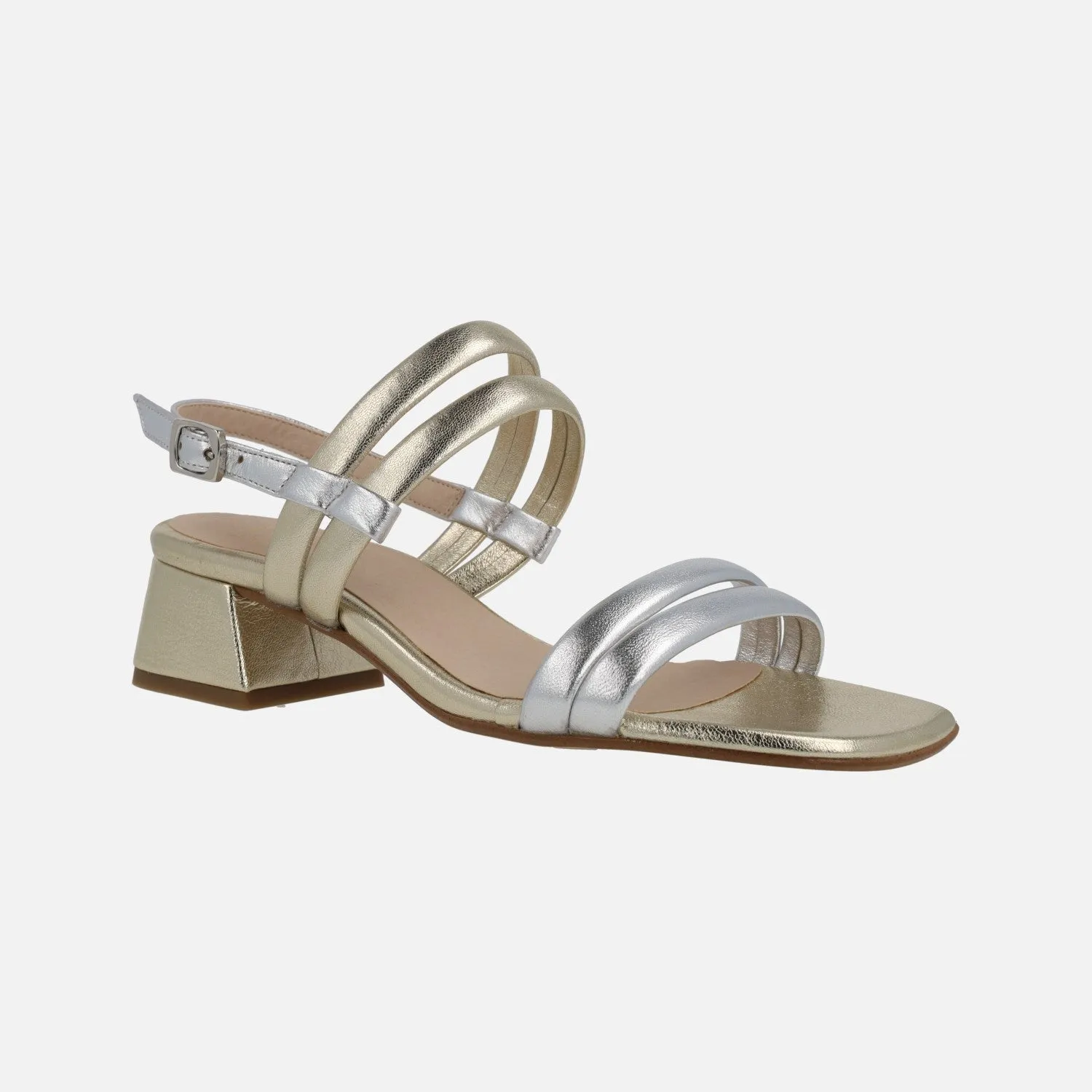 Sandalias de piel metalizadas en combinado oro y plata