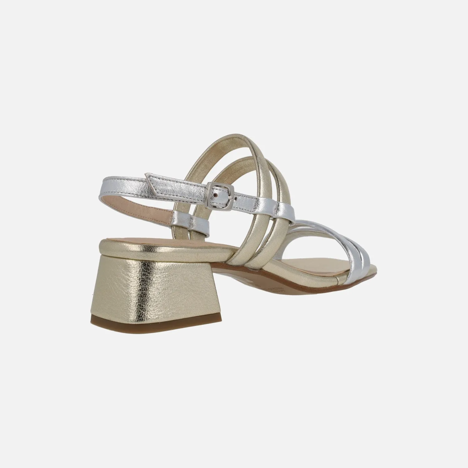 Sandalias de piel metalizadas en combinado oro y plata