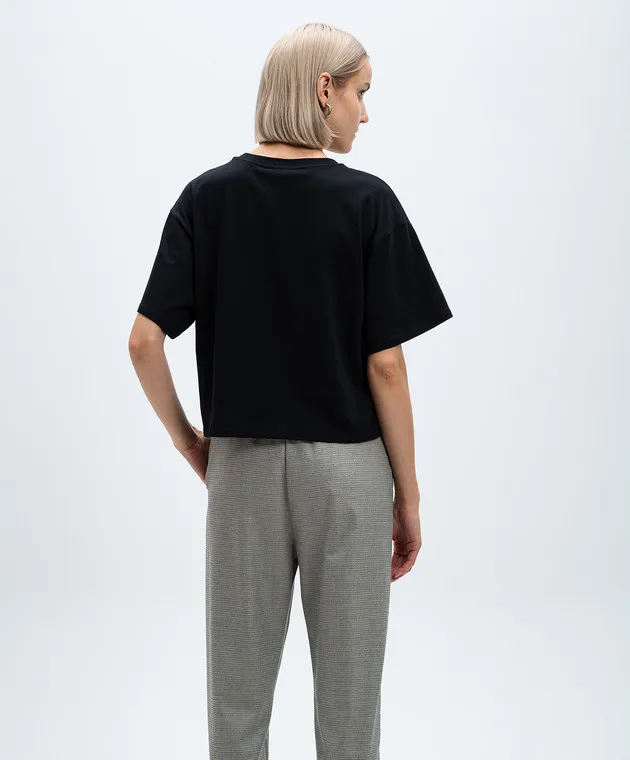 TWINSET BLACK TSHIRT WITH A METALLIC OVAL T LOGO WITH CRYSTALS