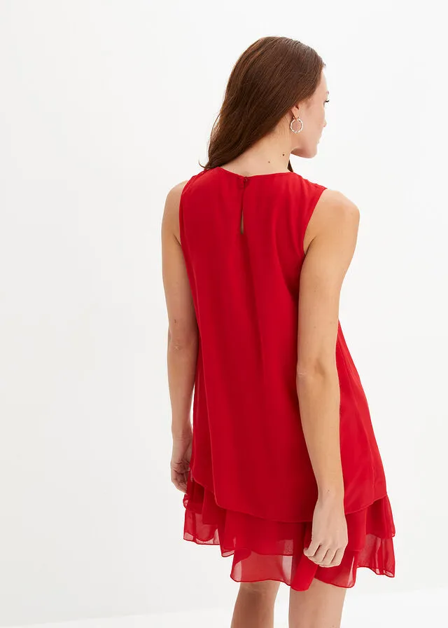 Vestido de gasa de poliéster reciclado Rojo