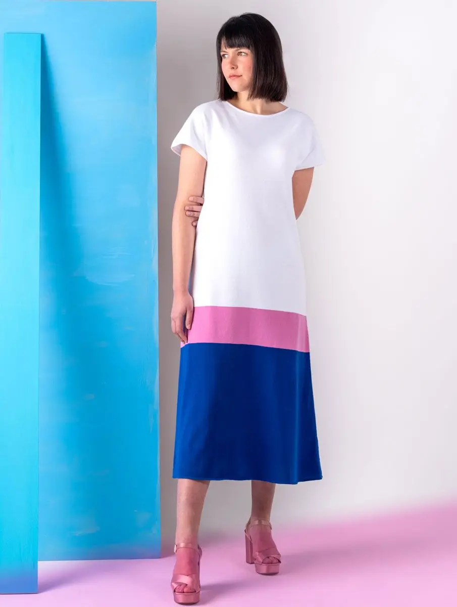 Vestido de punto largo tricolor