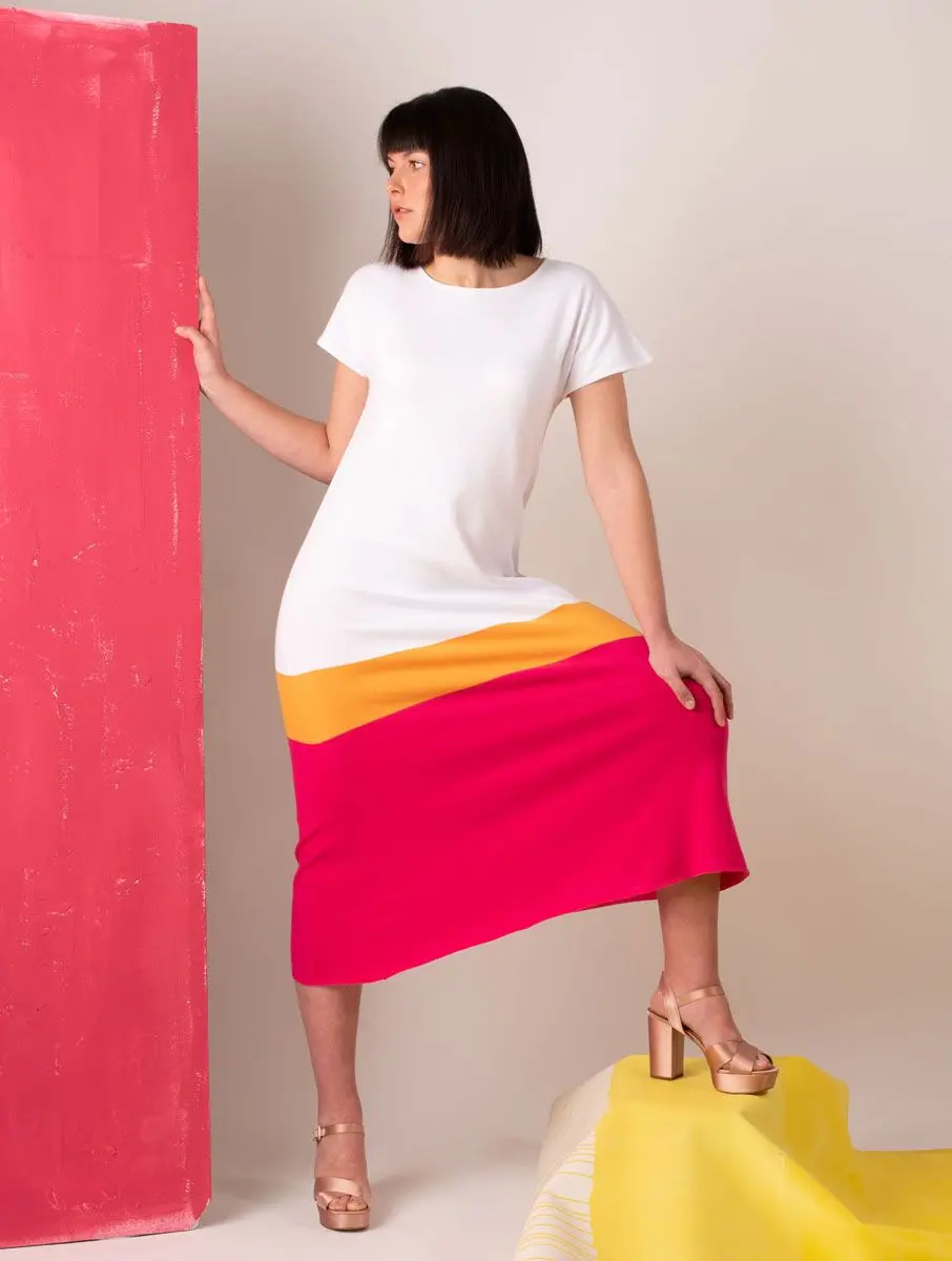 Vestido de punto largo tricolor