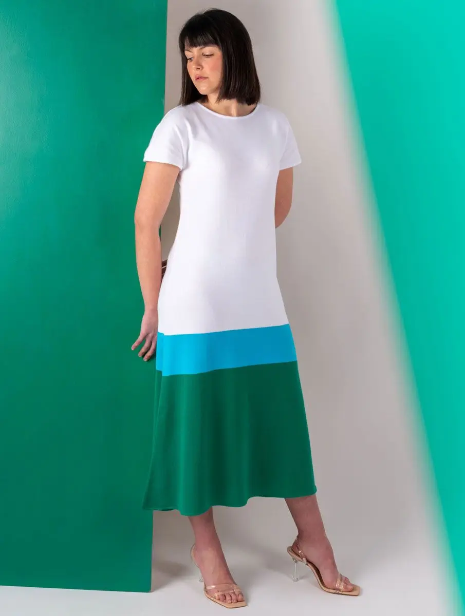 Vestido de punto largo tricolor