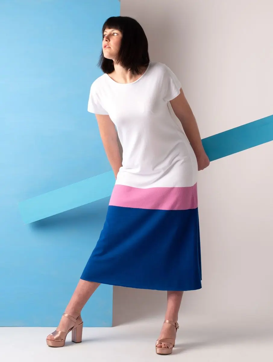 Vestido de punto largo tricolor