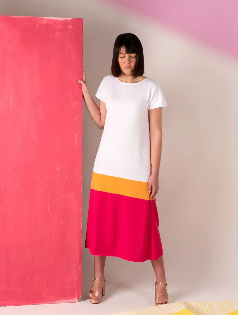 Vestido de punto largo tricolor