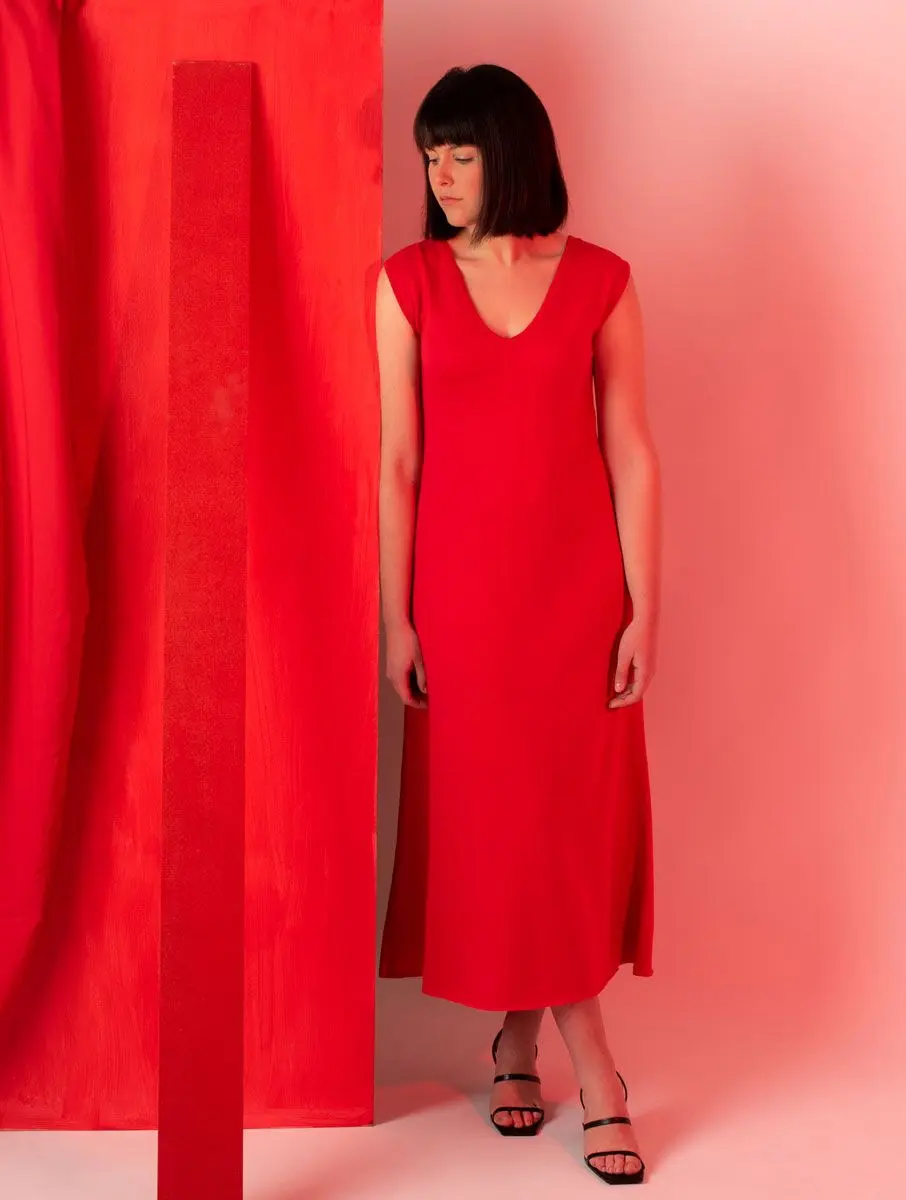 Vestido largo de punto de colores lisos