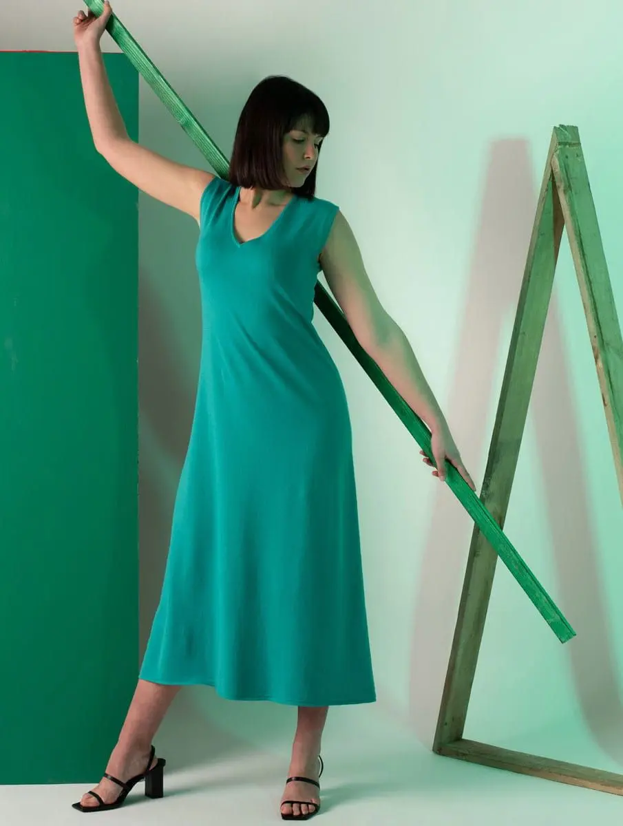 Vestido largo de punto de colores lisos