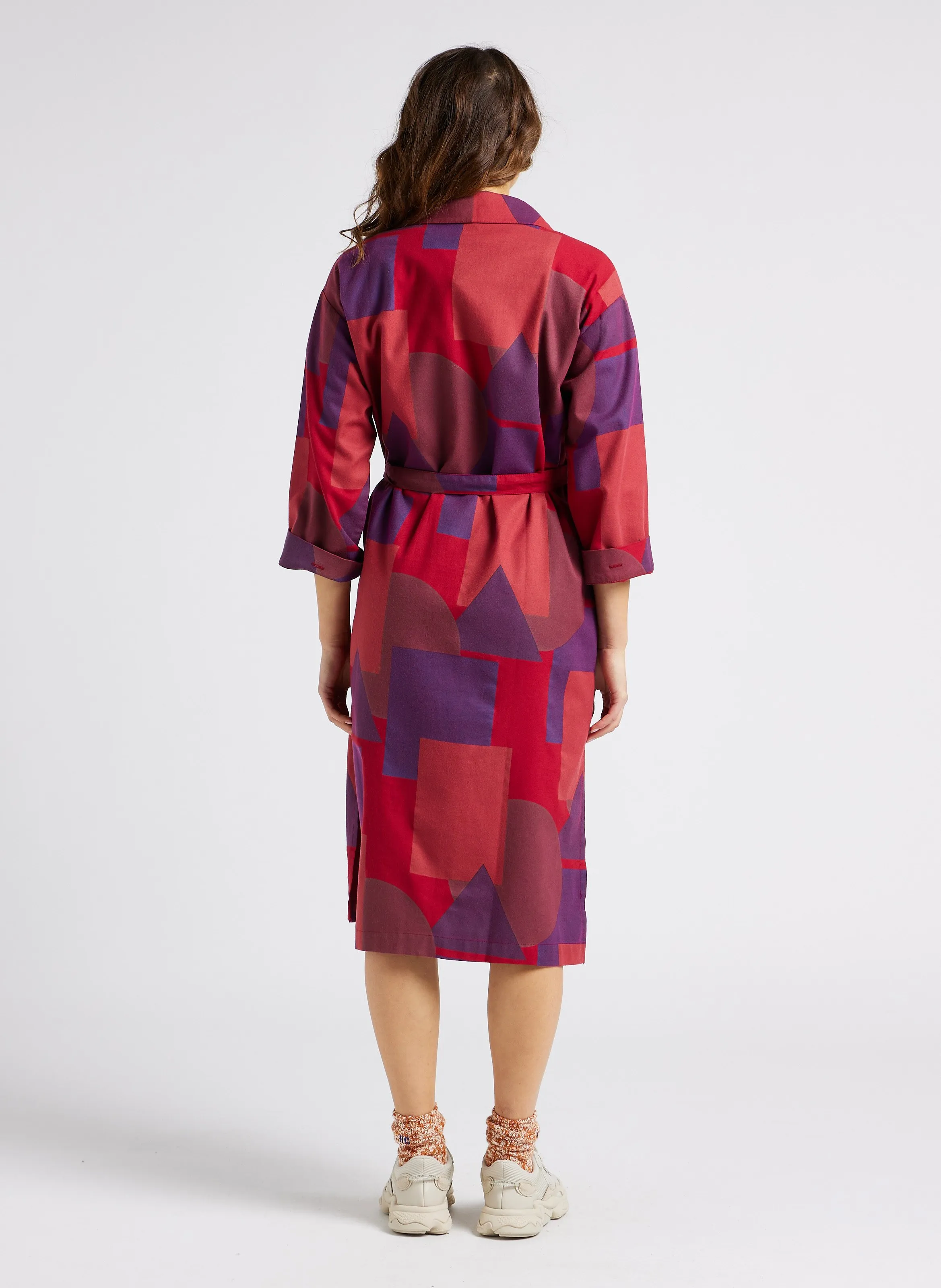 Vestido midi de algodón estampado con cuello clásico en multicolor