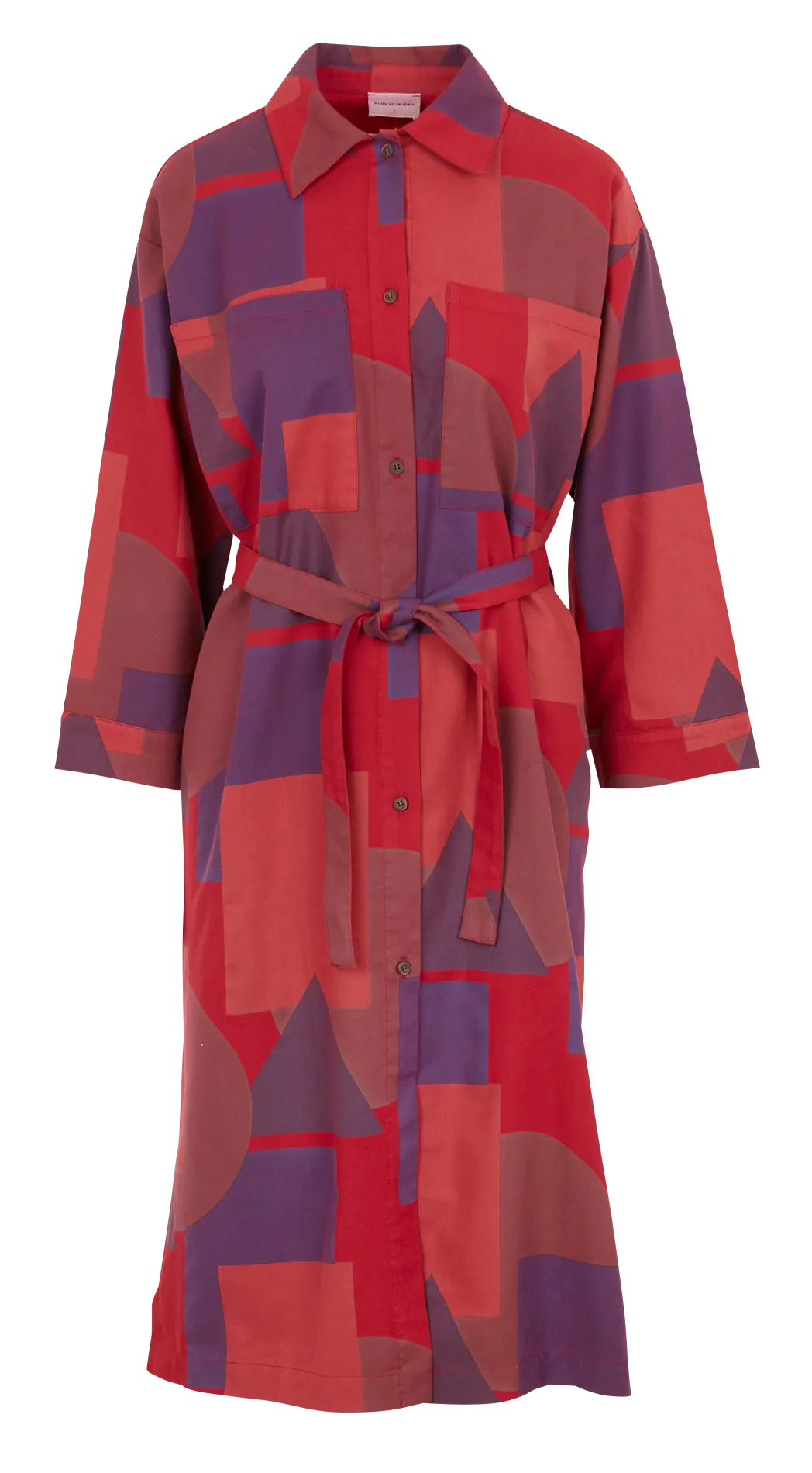 Vestido midi de algodón estampado con cuello clásico en multicolor