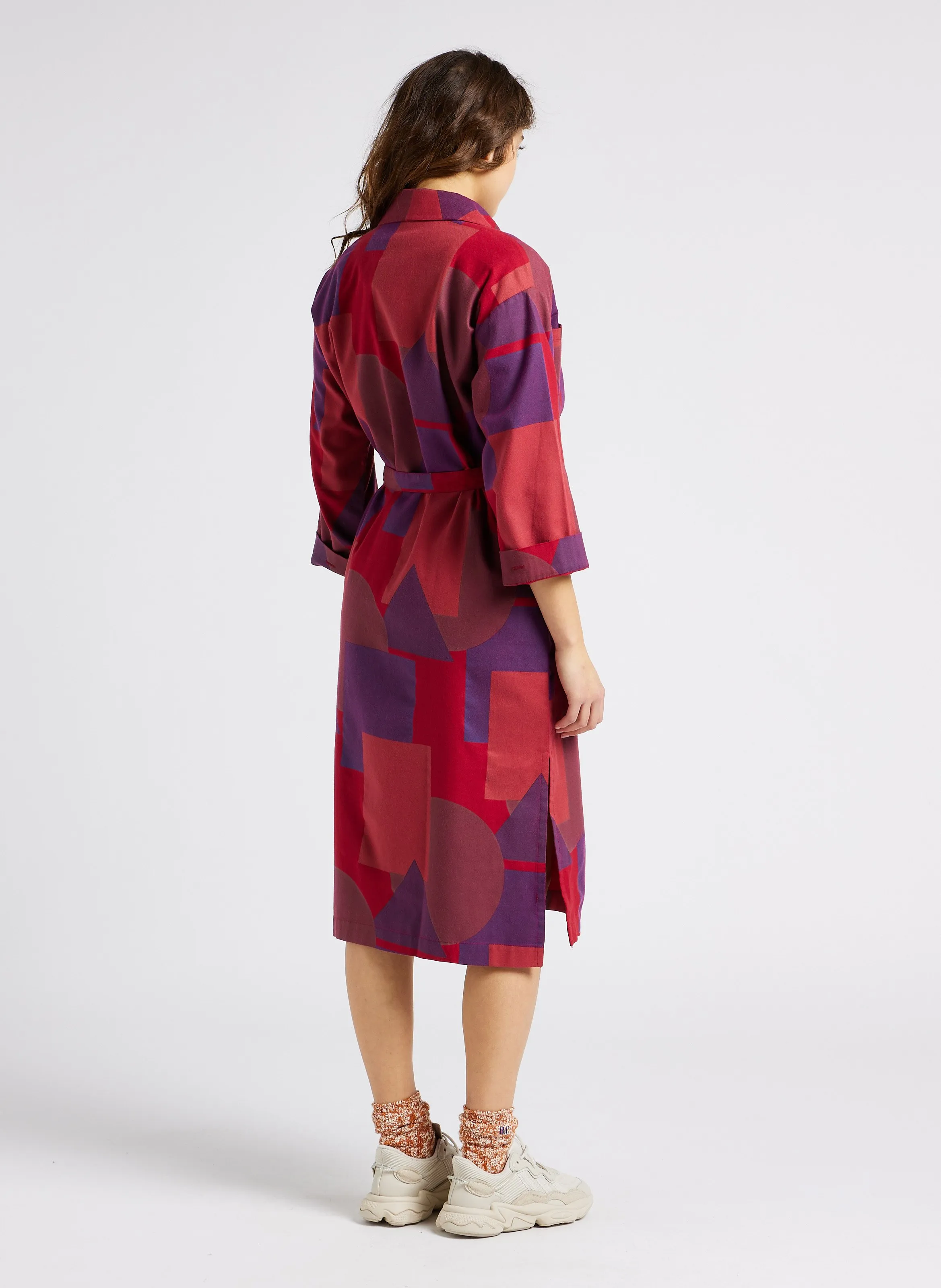 Vestido midi de algodón estampado con cuello clásico en multicolor