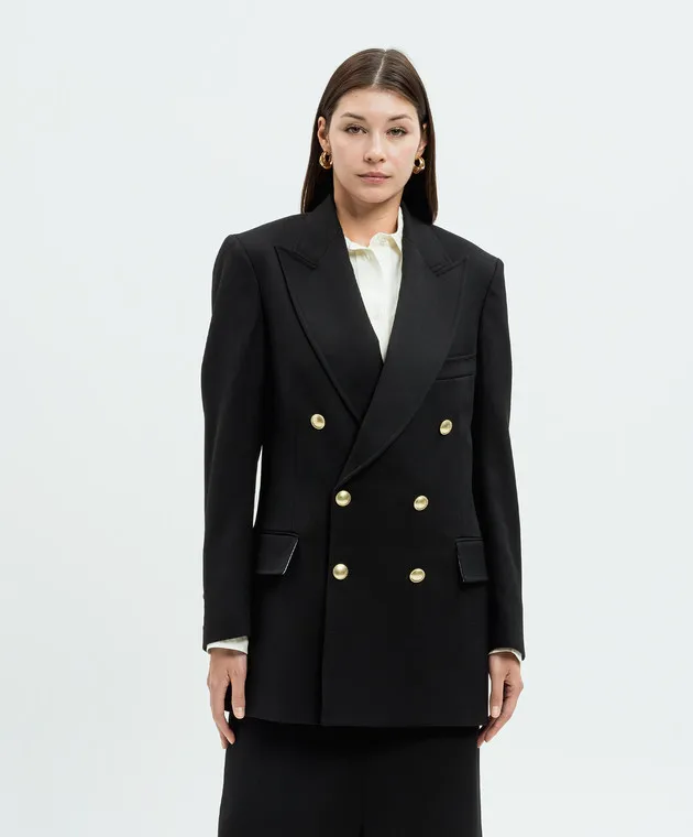 VICTORIA BECKHAM BLACK DOUBLEBREASTED JACKET WITH WOOL