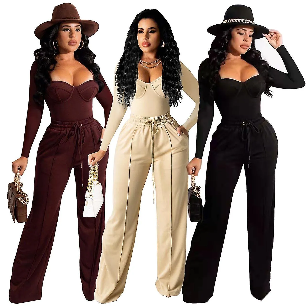 Women Sexy 2 Piece Outfits High Waisted Pants Set