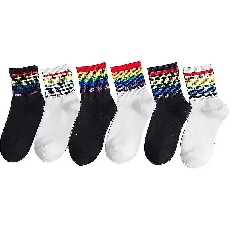 WOMEN'S 6 PAIRS RAINBOW STRIPED SOCKS  Q37