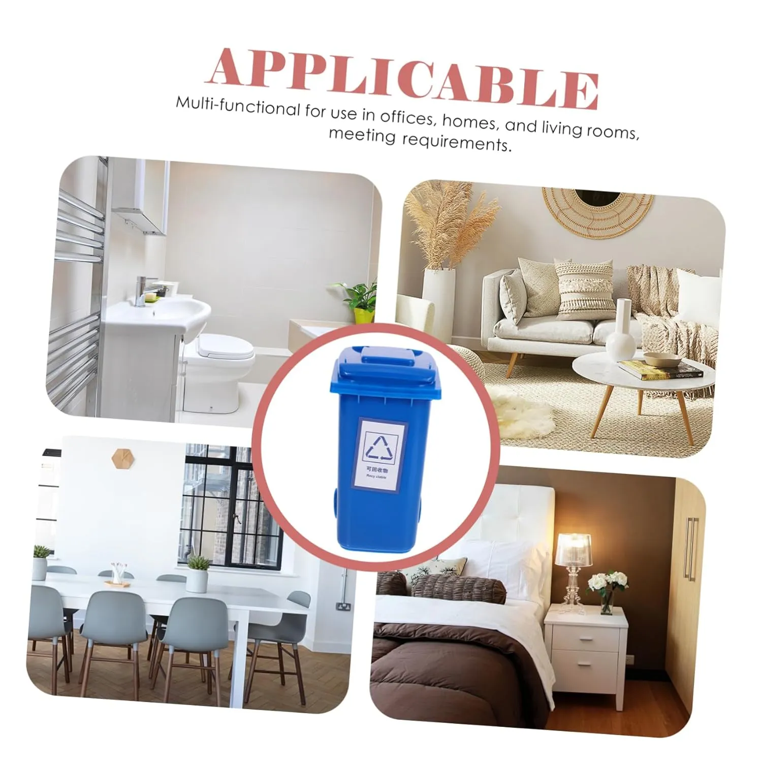 Zerodeko Mini Bote de Basura con Tapa Abatible para Escritorio Oficina Cocina Pp a Prueba de Fugas Almacenamiento Compacto