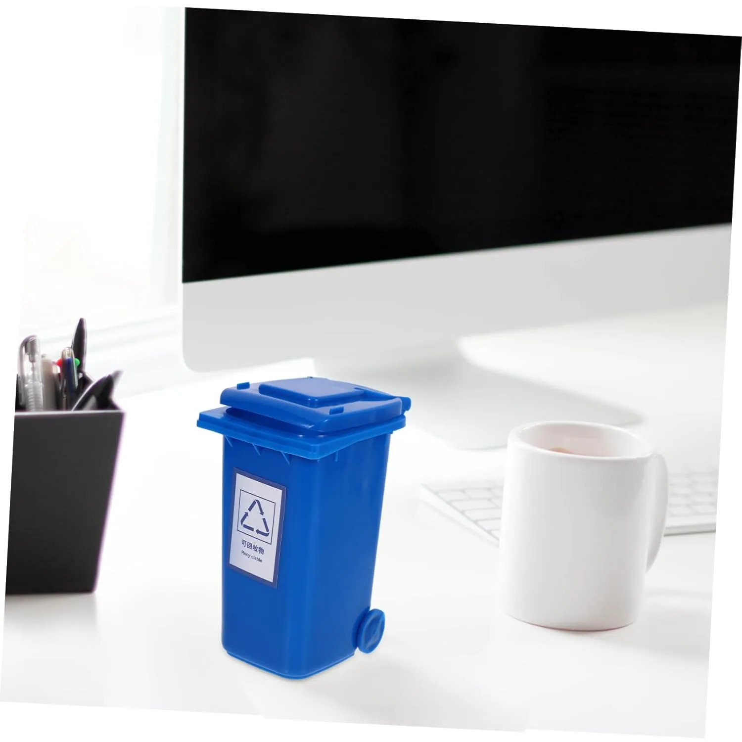 Zerodeko Mini Bote de Basura con Tapa Abatible para Escritorio Oficina Cocina Pp a Prueba de Fugas Almacenamiento Compacto